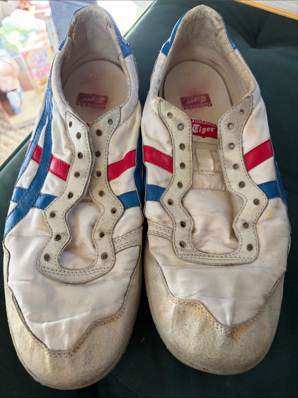 Onitsuka Tiger by Asics White Sneakers with Blue and Red Stripes